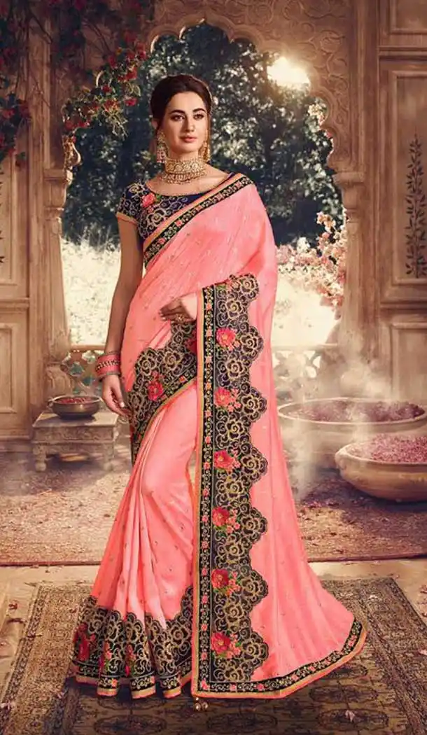 Pink Color Handloom Silk Embroidred Work Party Wear Women Saree -370120388