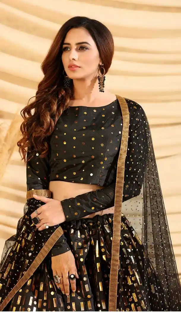 Gleaming Black Color Tafetta Silk Designer Party Wear Lehenga Choli -375120414