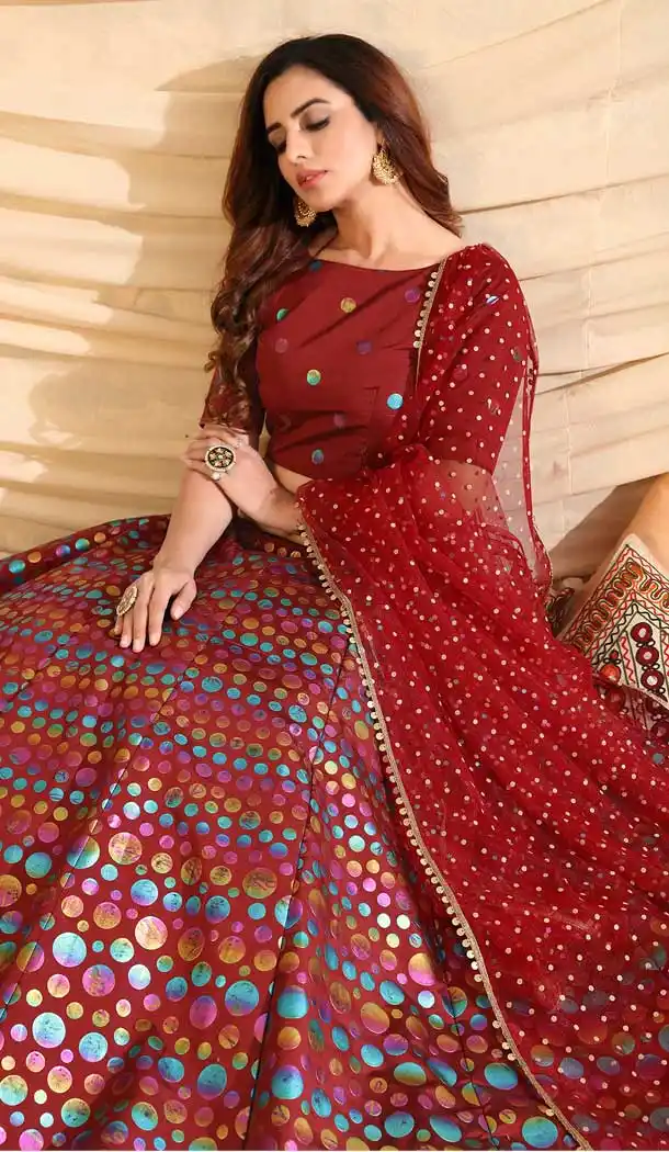 Maroon Color Tafetta Silk Designer Party Wear Lehenga Choli -375120415