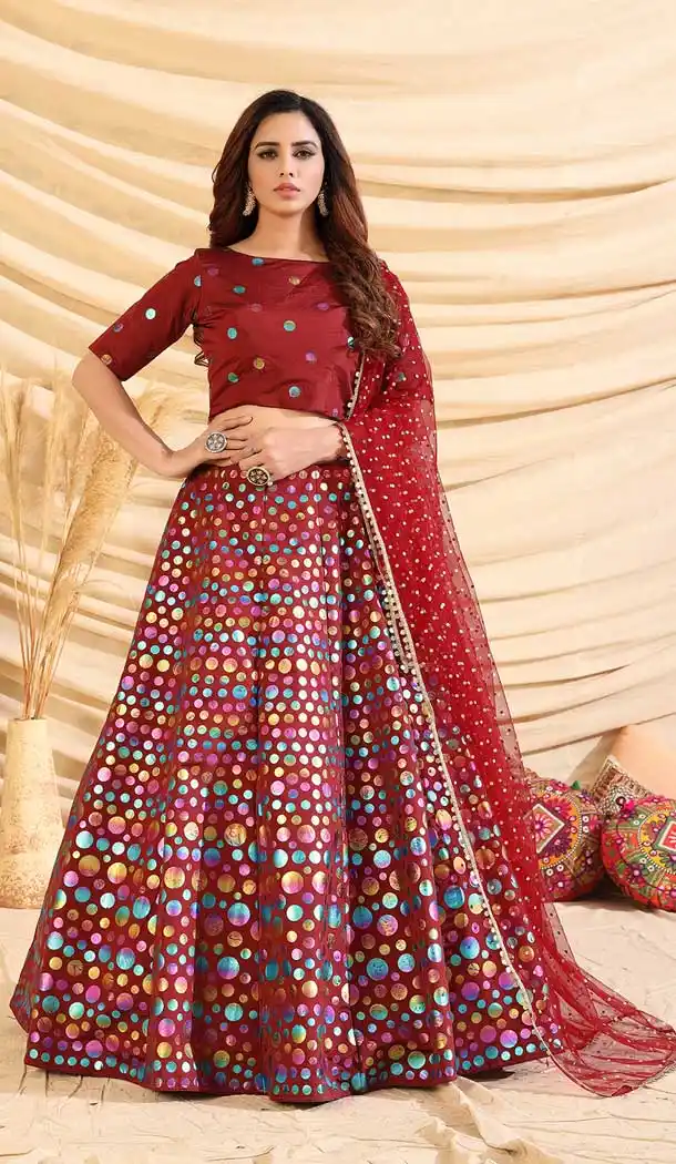 Maroon Color Tafetta Silk Designer Party Wear Lehenga Choli -375120415