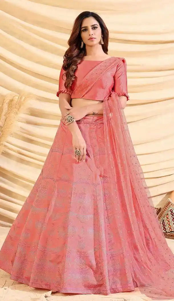 Pink Color Tafetta Silk Designer Party Wear Lehenga Choli -375120416
