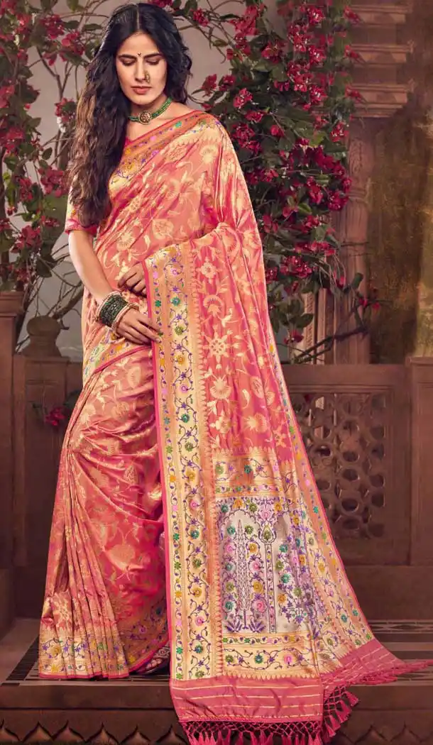 Pink Color Silk Designer Traditional Wear Jacquard Work Saree Blouse -376120418