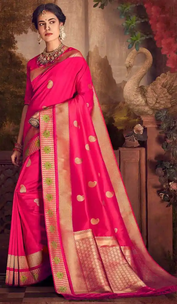 Rani Pink Color Silk Designer Traditional Wear Jacquard Work Saree Blouse -376120419