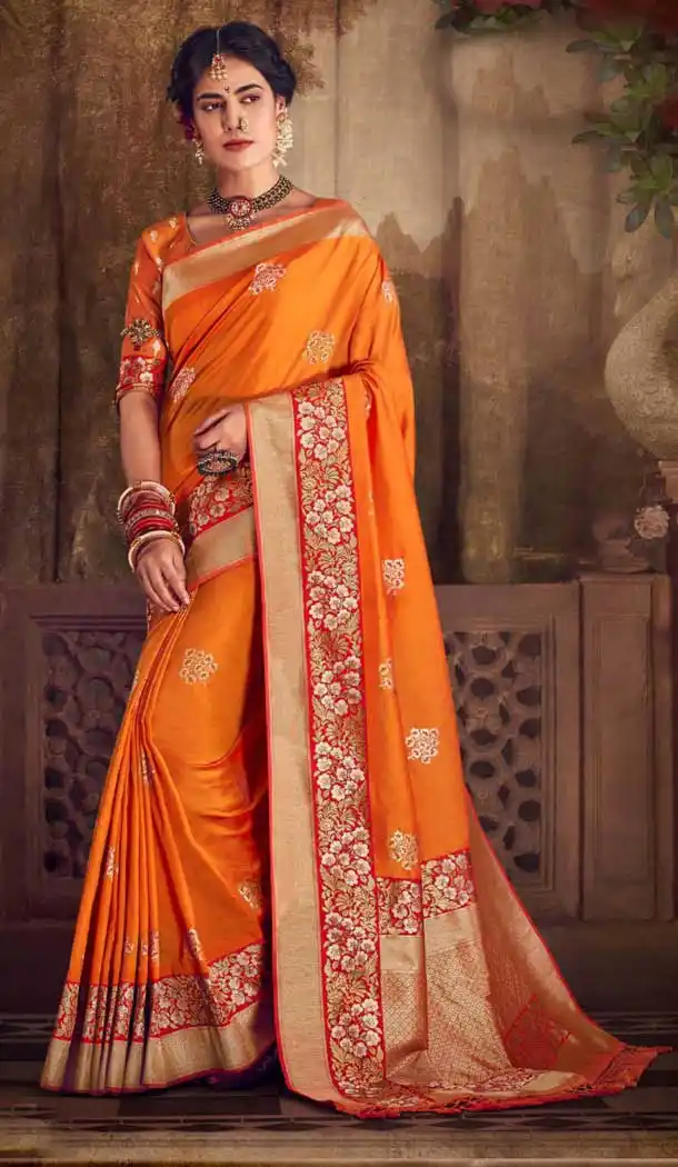 Musterd Color Silk Designer Traditional Wear Jacquard Work Saree Blouse -376120420
