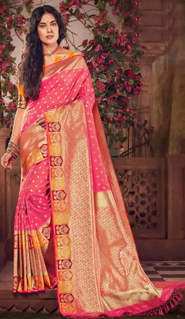 Ethnic Pink Color Silk Designer Traditional Wear Jacquard Work Saree Blouse -376120421
