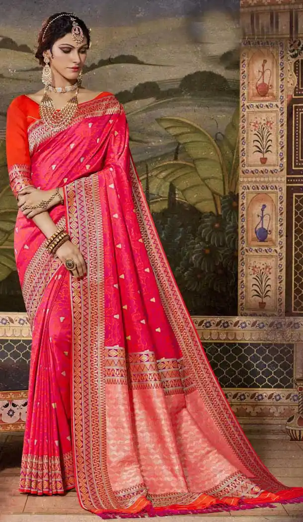 Fancy Rani Pink Color Silk Designer Traditional Wear Jacquard Work Saree Blouse -376120424