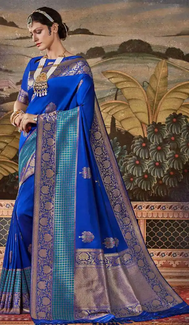 Royal Blue Color Silk Designer Traditional Wear Jacquard Work Saree Blouse -376120425