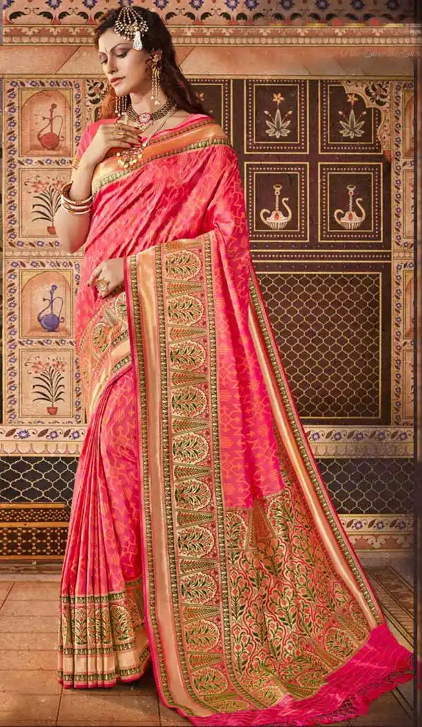 Attractive Pink Color Silk Designer Traditional Wear Jacquard Work Saree Blouse -376120427