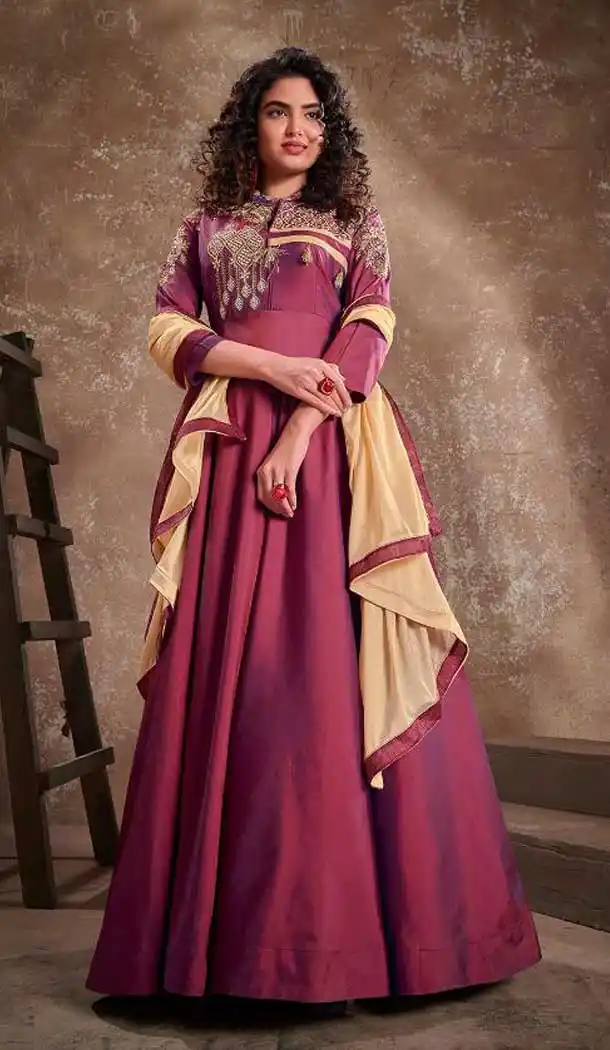 Captivating Pink Color Triva Silk Heavy Embroidered Designer Gown Suit -390120509