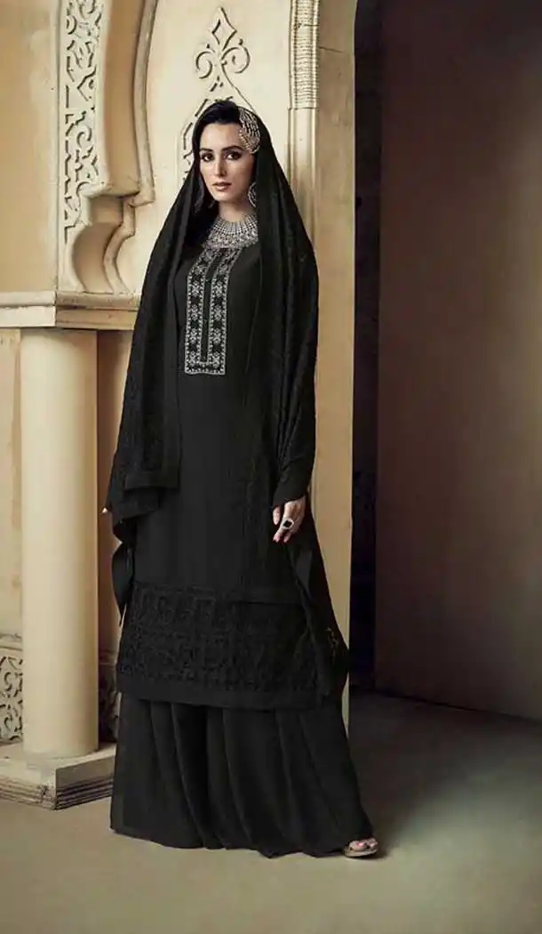Black Color Heavy Faux Georgette Designer Party Wear Sharara Suit -420120835