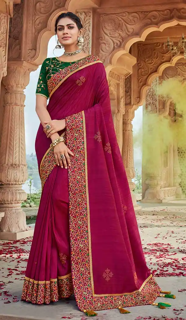 Pink Color Fancy Silk Heavy Embroidered Party Wear Saree Blouse -427120938