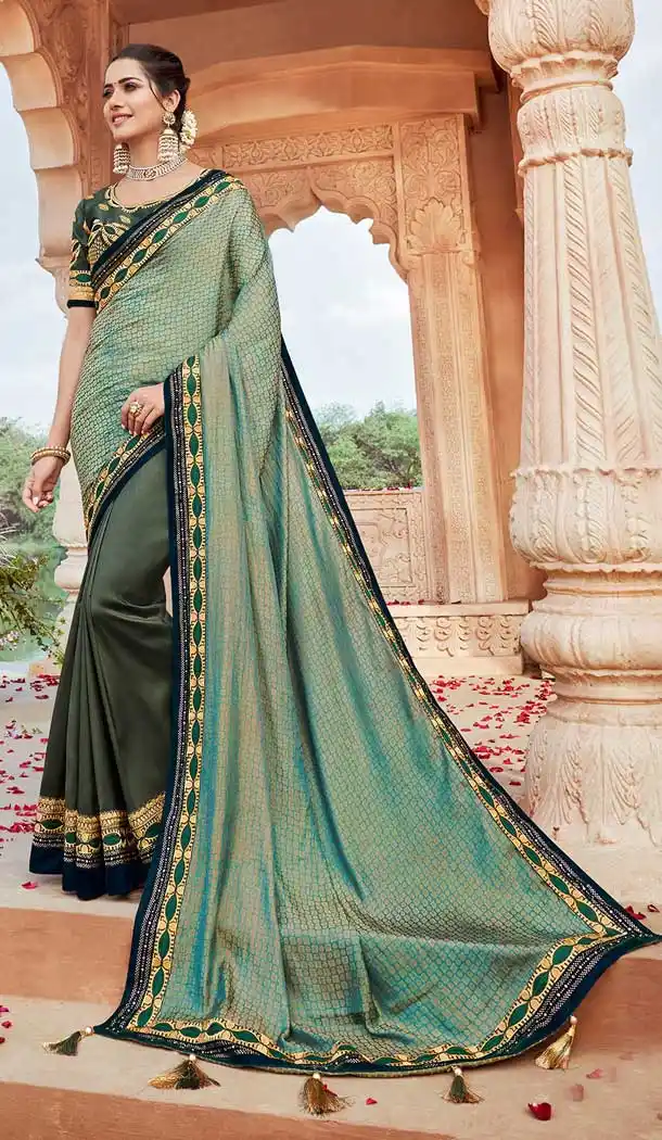 Multi Color Fancy Silk Heavy Embroidered Party Wear Saree Blouse -427120941