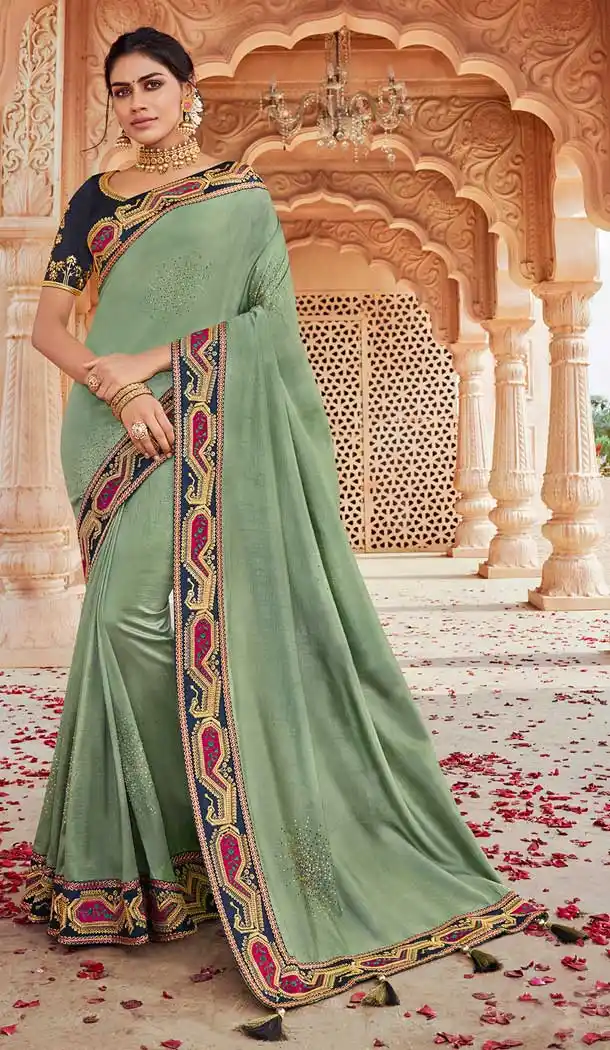 wedding silk embroidered saree simple -427120947