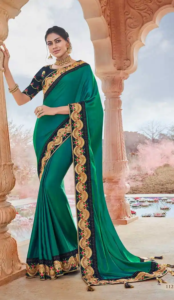 Green Color Fancy Silk Heavy Embroidered Party Wear Saree Blouse -427120950