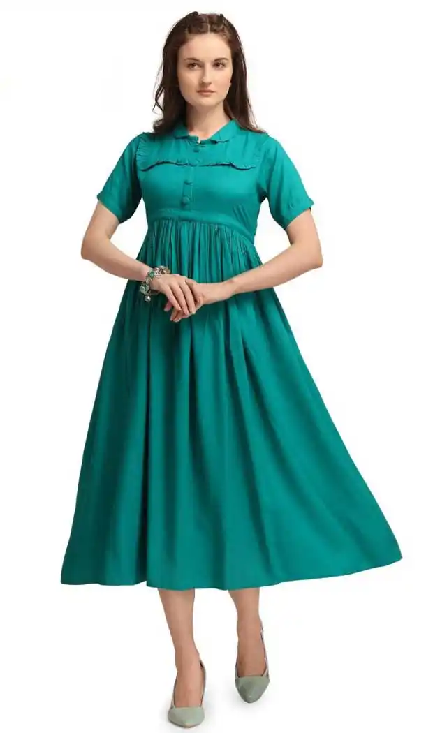 Charming Green Color Rayon Casual Office Wear Ready Made Kurtis Top -455121301