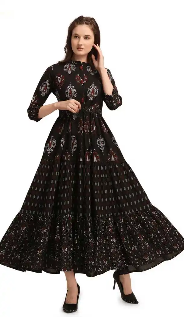 Gorgeous Black Color Cotton Blend Casual Office Wear Ready Made Kurtis Top -455121303