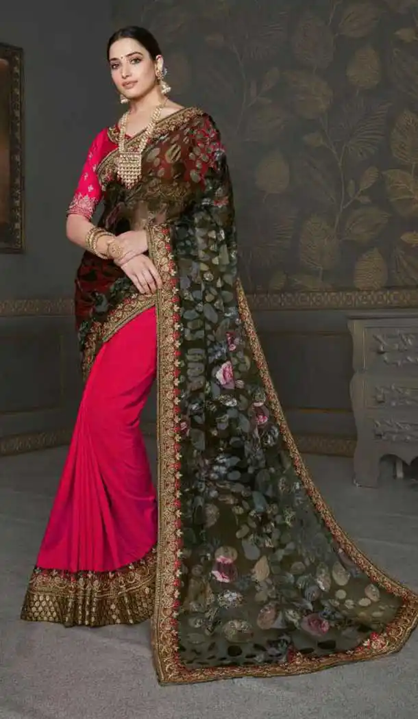 Black Pink Color Vichitra Silk Heavy Designer Party Wear Saree -456121305
