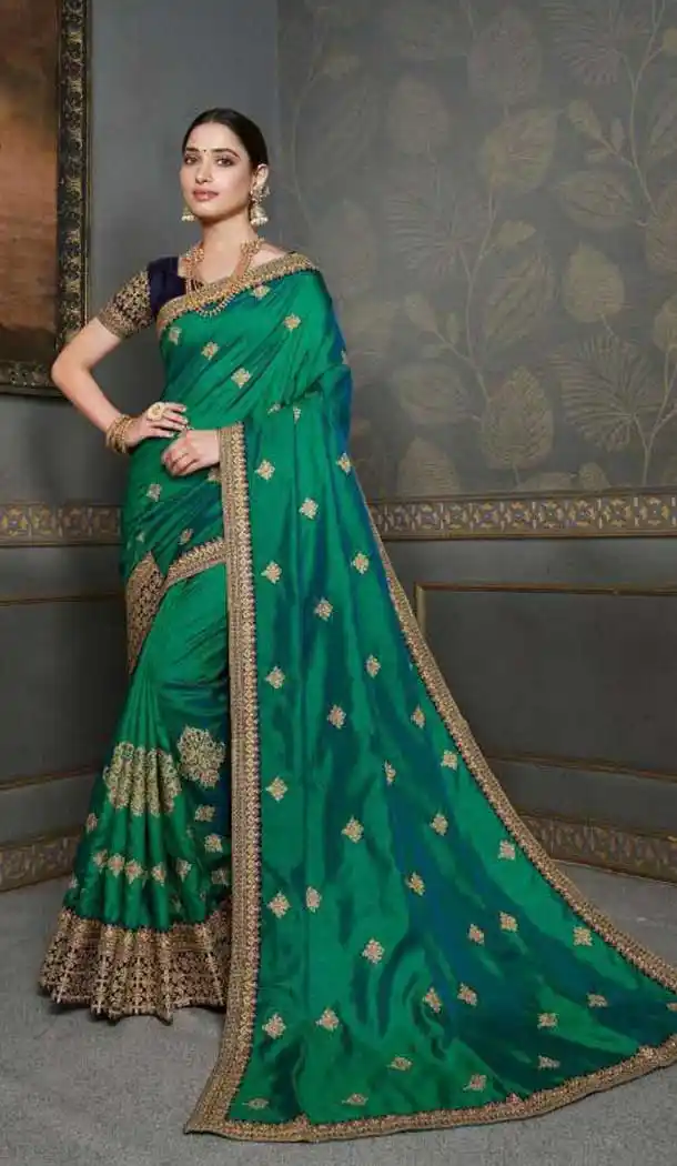 Green Color Vichitra Silk Heavy Designer Party Wear Saree -456121307