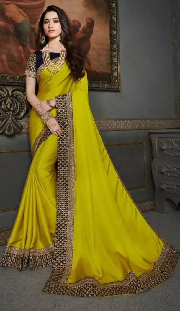 Lemon Color Vichitra Silk Heavy Designer Party Wear Saree -456121313