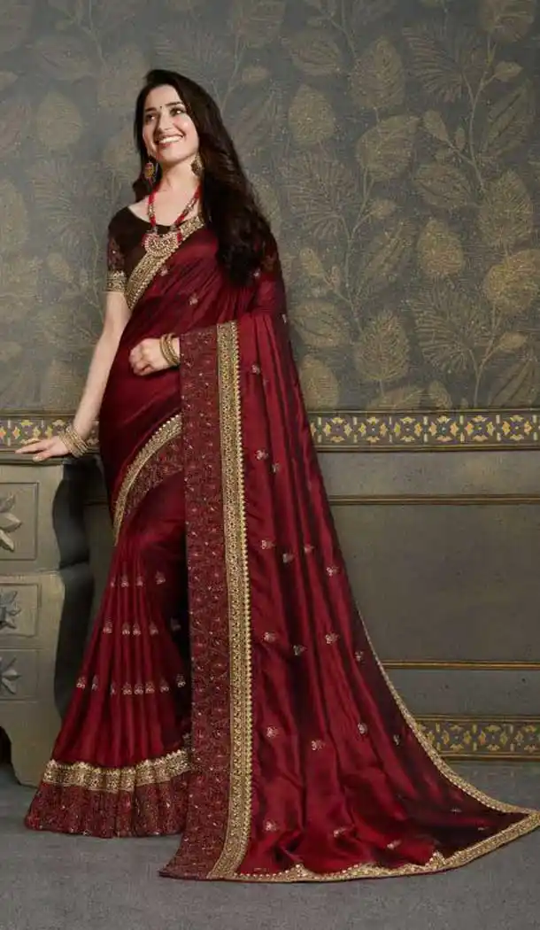 Maroon Color Vichitra Silk Heavy Designer Party Wear Saree -456121316