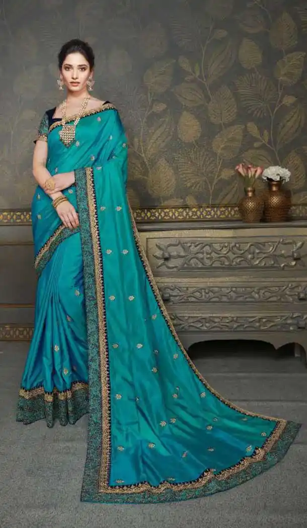 Sky Blue Color Vichitra Silk Heavy Designer Party Wear Saree -456121317