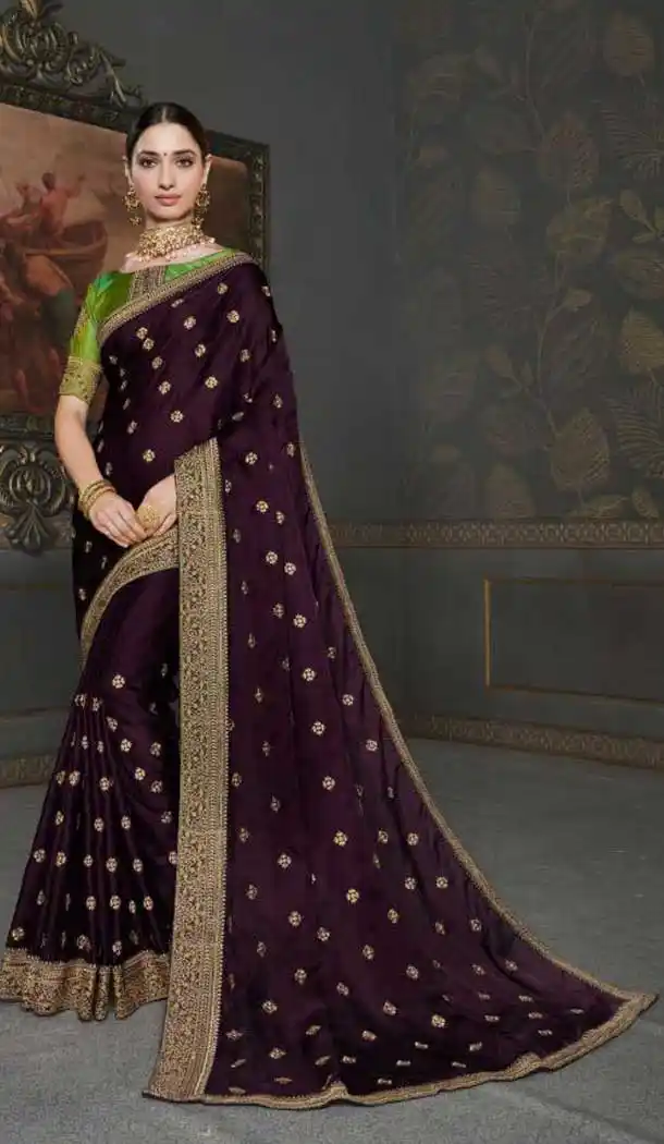Purple Color Vichitra Silk Heavy Designer Party Wear Saree -456121321