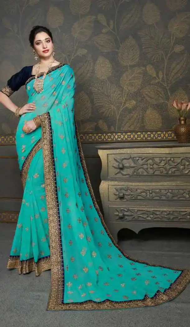 Attractive Sky Blue Color Vichitra Silk Heavy Designer Party Wear Saree -456121322