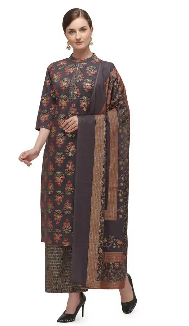 Grey Color Cotton Blend Printed Designer Kurti With Palazzo -465121372