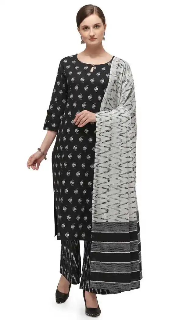 Black Color Cotton Blend Printed Designer Kurti With Palazzo -465121376