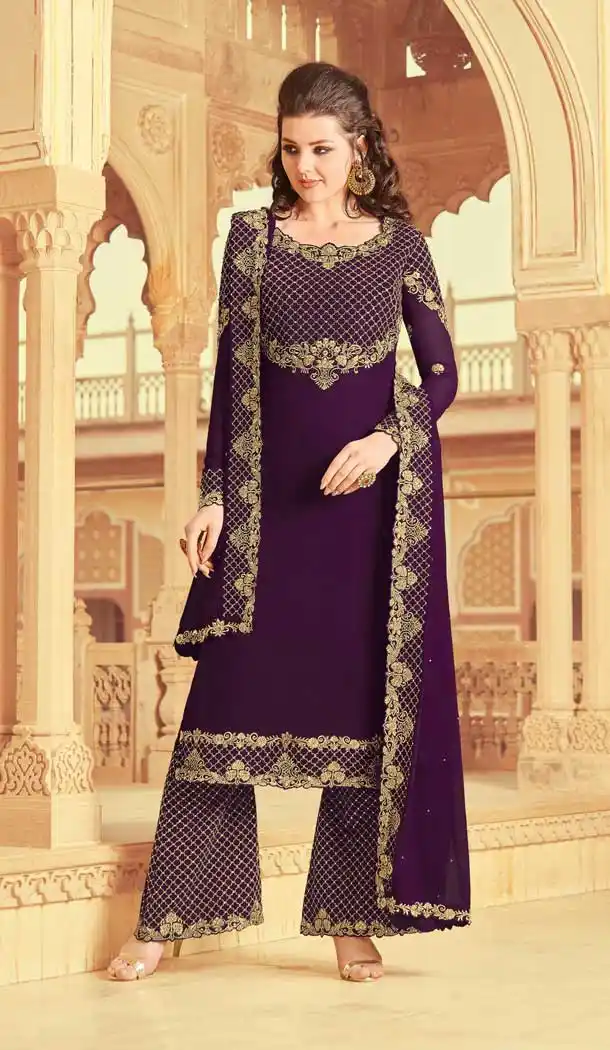 Purple Color Faux Georgette Heavy Designer Party Wear Salwar Suit -489121600