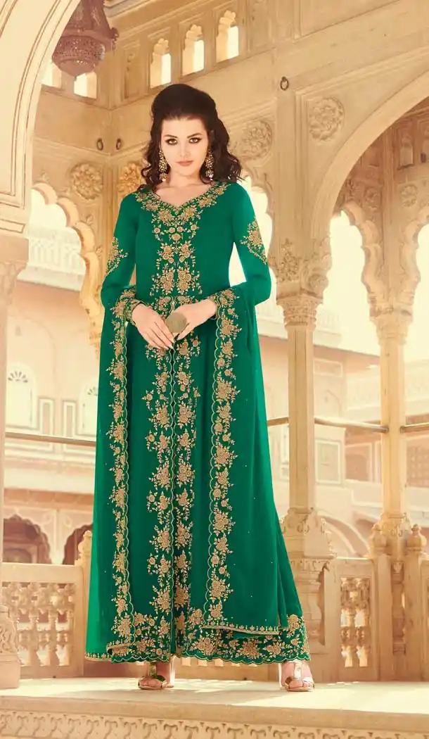 Green Color Faux Georgette Heavy Designer Party Wear Salwar Suit -489121601