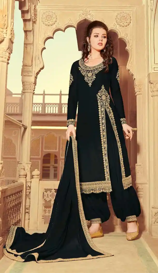 Black Color Faux Georgette Heavy Designer Party Wear Salwar Suit -489121604