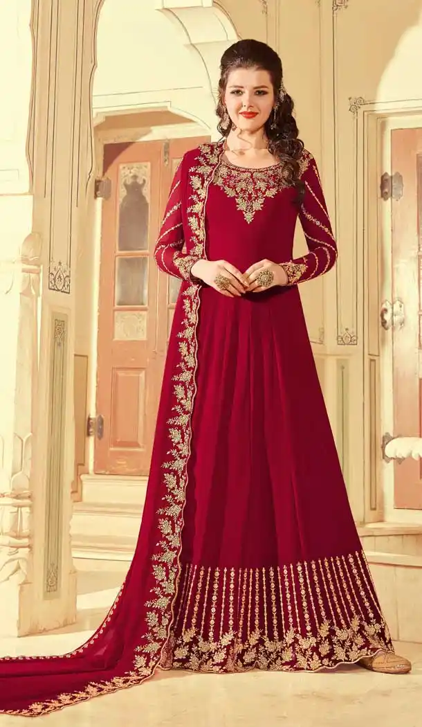 Dark Rani Pink Color Faux Georgette Heavy Designer Party Wear Salwar Suit -489121605