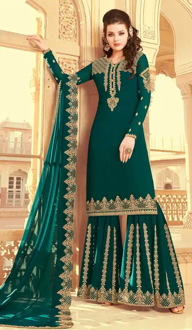 Rama Green Color Faux Georgette Heavy Designer Party Wear Salwar Suit -489121606
