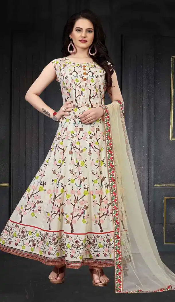 Pista Color Maslin Silk Digital Printed Readymade Gown Dress -497121666