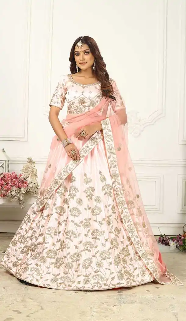 Baby Pink Color Satin Silk Designer Party Wear Lehenga Choli -499121678
