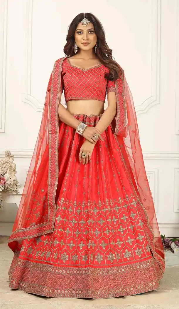 Fantastic Red Color Satin Silk Designer Party Wear Lehenga Choli -499121679