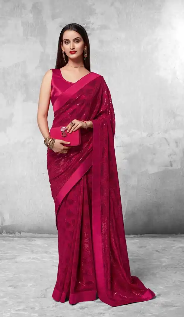 Rnai Pink Color Blooming Georgette Designer Party Wear Saree Blose -505121724