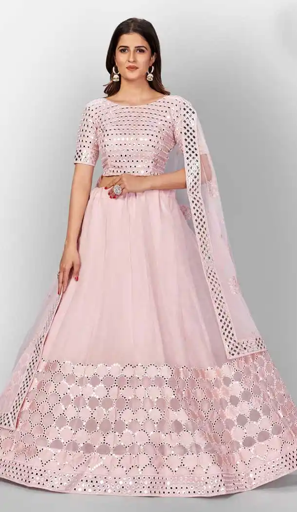 Baby Pink Color Organza Heavy Designer Bridal Wear Lehenga Choli -506121730