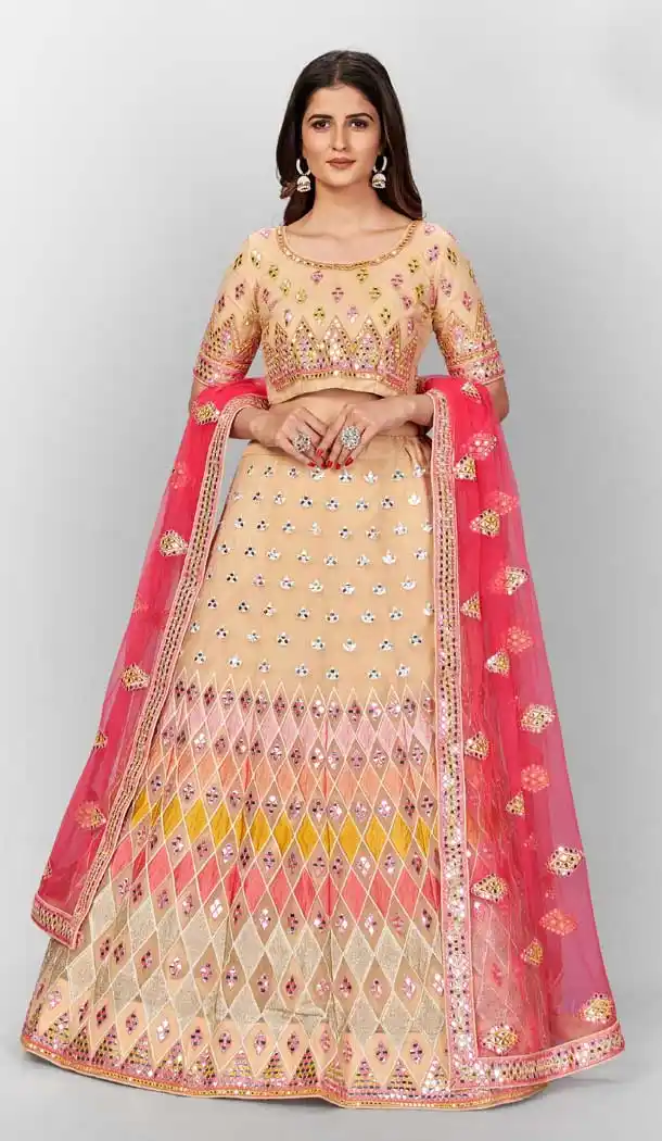 Beige Color Organza Heavy Designer Bridal Wear Lehenga Choli -506121731