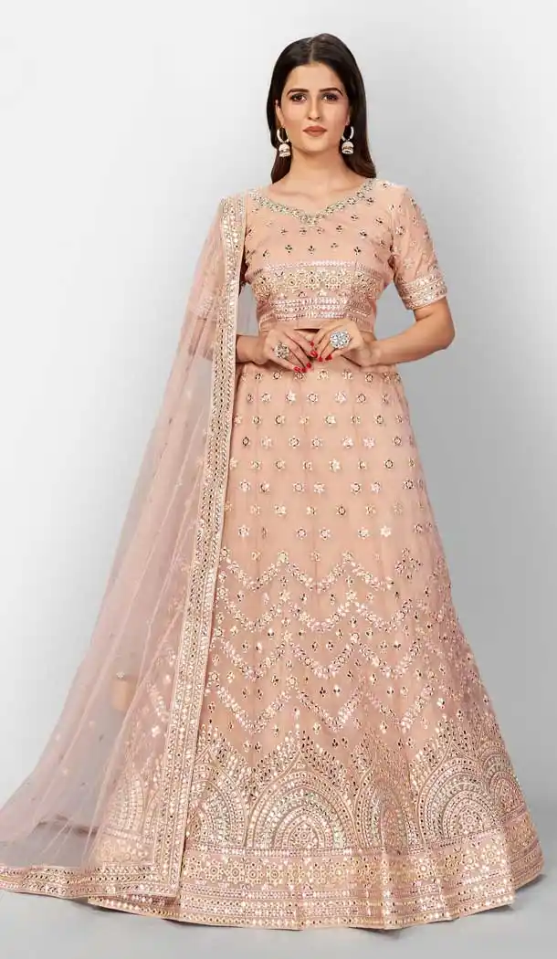 Peach Color Organza Heavy Designer Bridal Wear Lehenga Choli -506121732