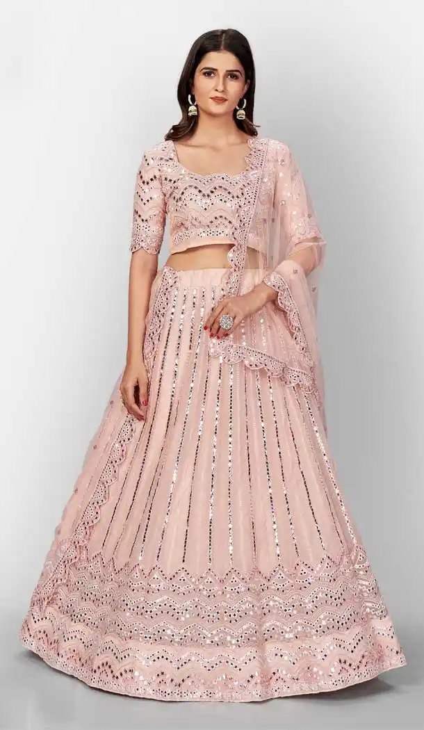 Peach Color Organza Heavy Designer Bridal Wear Lehenga Choli -506121735
