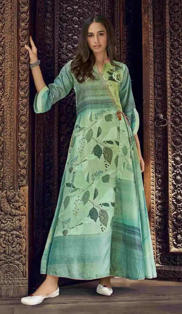 Green Color Silk Blend Designer Readymade Party Wear Gown Dress -88207047