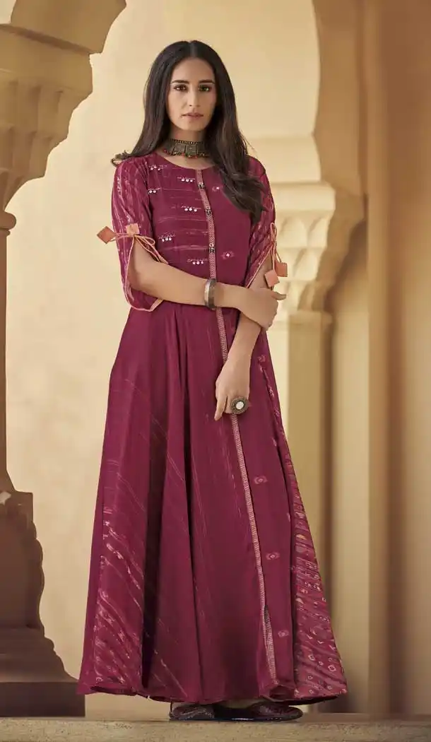 Maroon Color Silk Blend Designer Readymade Party Wear Gown Dress -88207049