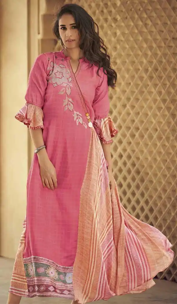 Pink Color Silk Blend Designer Readymade Party Wear Gown Dress -88207050
