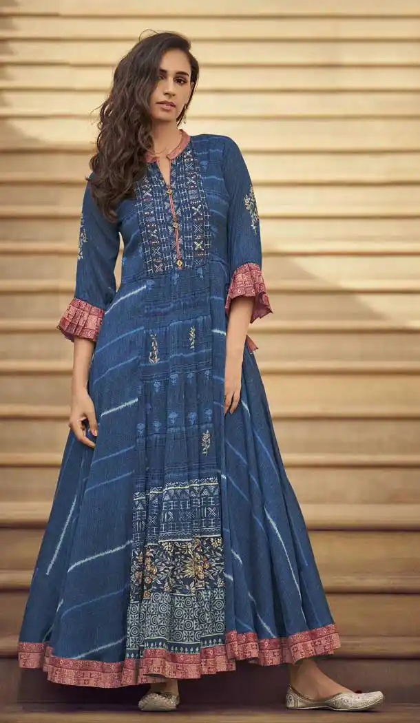 Blue Color Silk Blend Designer Readymade Party Wear Gown Dress -88207051