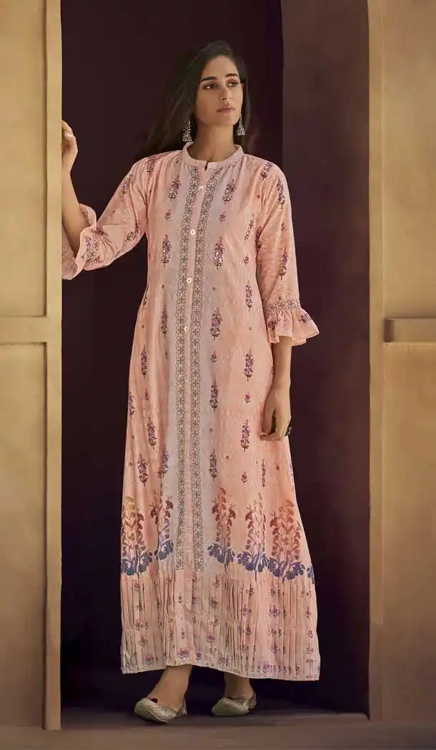 Peach Color Silk Blend Designer Readymade Party Wear Gown Dress -88207052