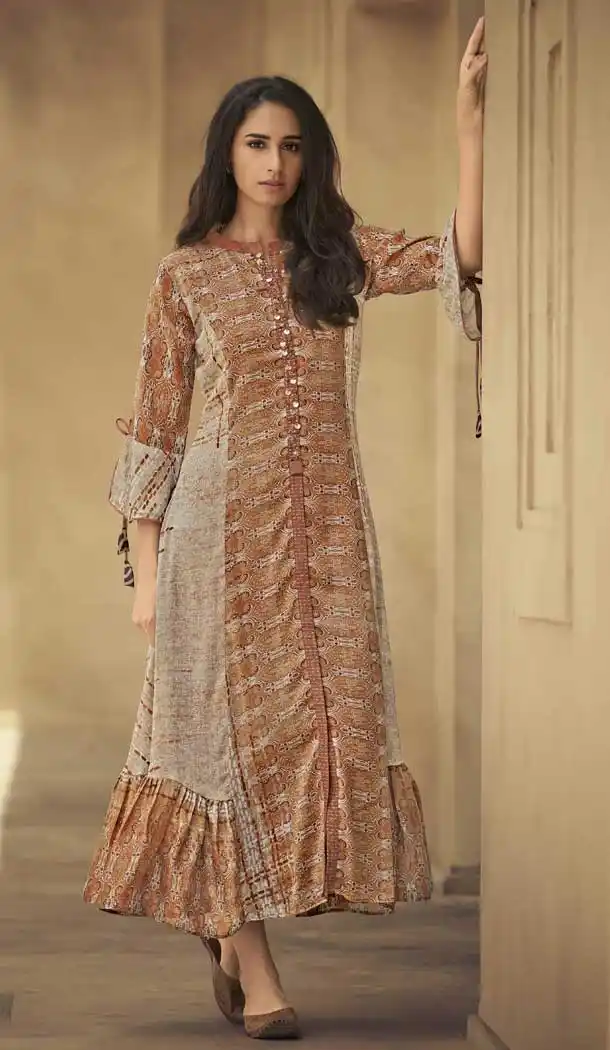Brown Color Silk Blend Designer Readymade Party Wear Gown Dress -88207054