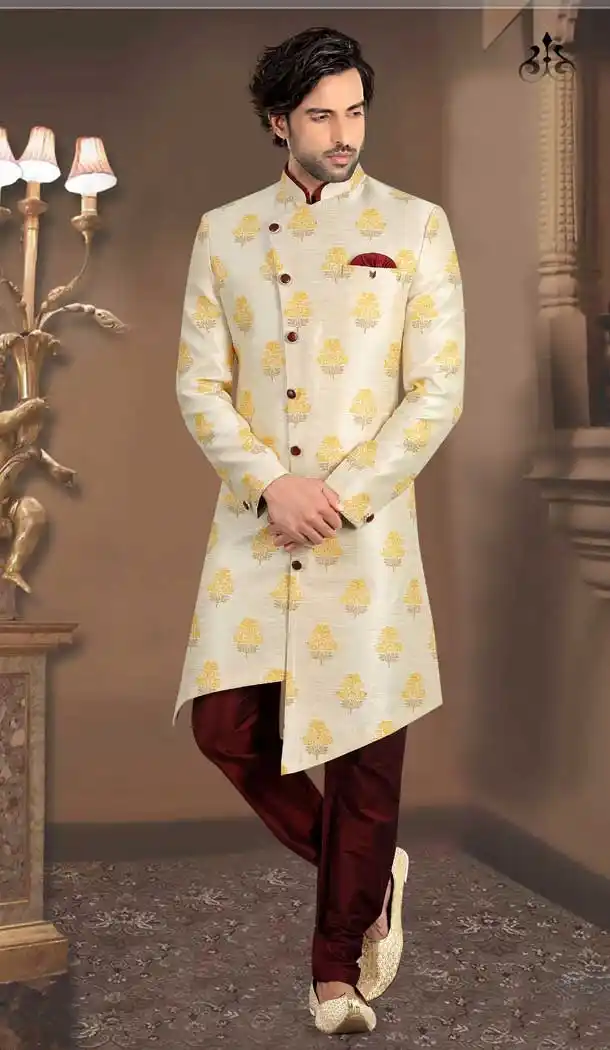 Off White Color Brocade Designer Bridal Wedding Wear Men Sherwani -516121881