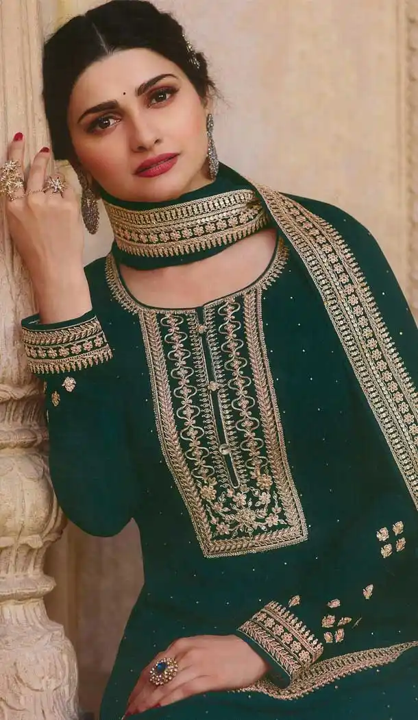 Green Color Faux Georgette Bollywood Actress Prachi Desai Salwar Kameez -526121988